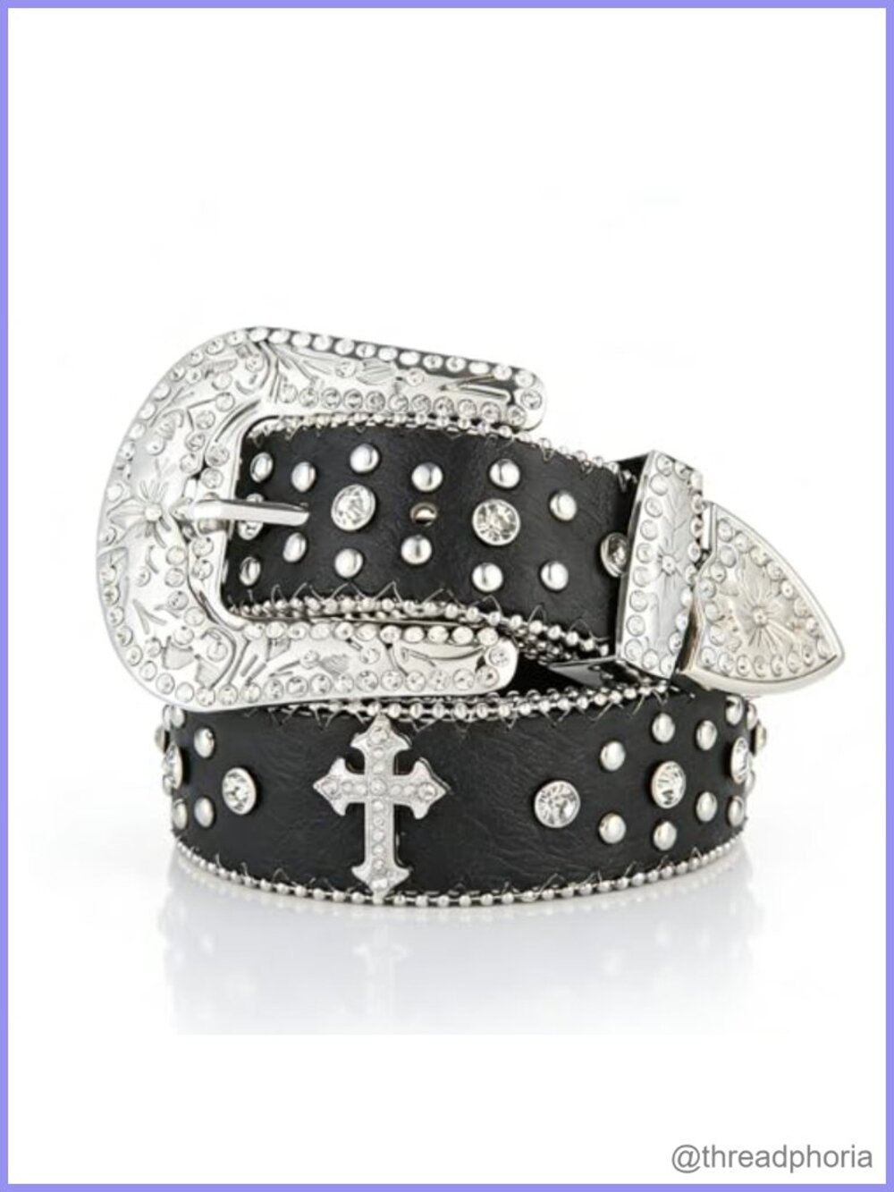 Rhinestone Studded PU Leather Western Belt Detachable Buckle Bling